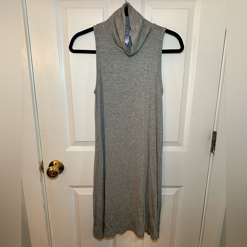 Mock-Neck Gray Dress with Pockets, Size Small